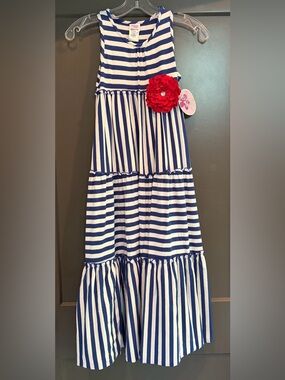 Mallory May Blue & White Striped Sleeveless Maxi Dress Girls Size 7 NWT